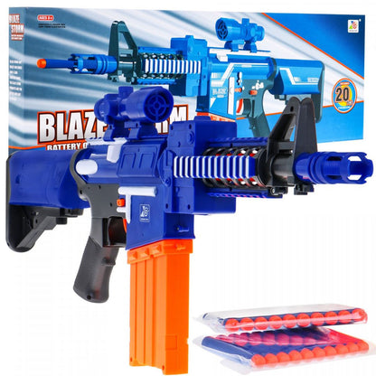 Blaze Storm niebieski automatyczny karabin zabawkowy dla dzieci z 20 piankowymi pociskami i celownikiem