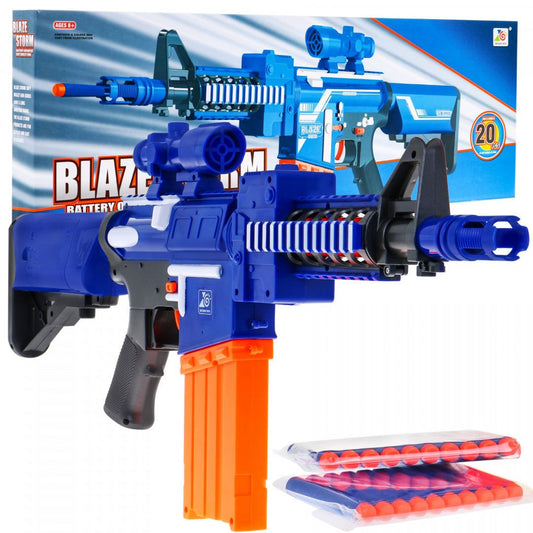 Blaze Storm niebieski automatyczny karabin zabawkowy dla dzieci z 20 piankowymi pociskami i celownikiem
