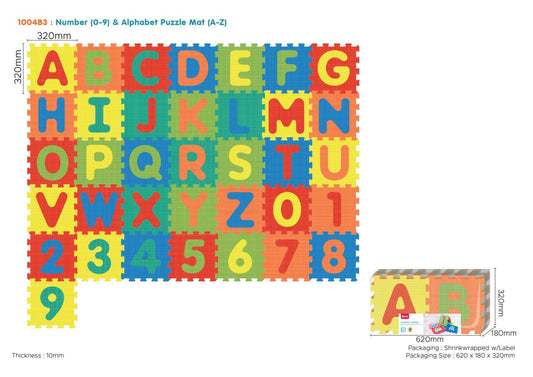 Kolorowa mata z 36 puzzlami EVA z literami i cyframi dla dzieci, 320x320mm, edukacyjna zabawka do nauki alfabetu i liczb.