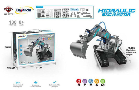 Koparka hydrauliczna do składania dla dzieci z 130 elementów, mechanizm hydrauliczny napędzany wodą, model edukacyjny STEM, bez baterii, zabawka konstrukcyjna dla dzieci 8+