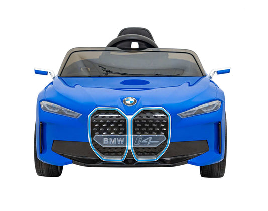 Niebieskie autko BMW i4 dla dzieci z pilotem i funkcją wolnego startu.
