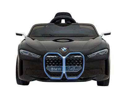 Czarne autko BMW i4 dla dzieci na akumulator z LED-ami i pilotem do zdalnego sterowania