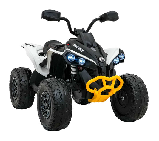 Biały Quad Maverick ATV dla dzieci z podwójnymi silnikami, LED, MP3 i Bluetooth.