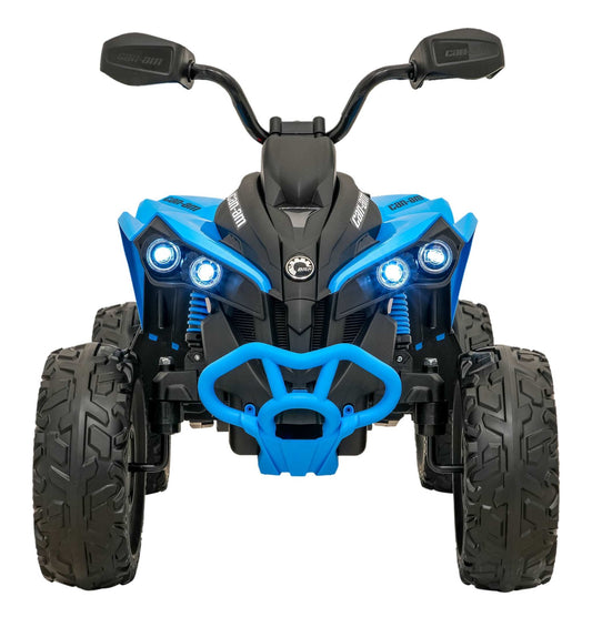Niebieski Quad Maverick ATV dla dzieci z dwoma silnikami, LED-owymi światłami, amortyzatorami, kołami EVA i panelem Bluetooth MP3