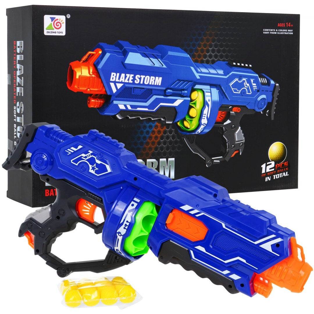 Blaze Storm Karabin piankowy dla nastolatków z 12 kulkami, niebieska zabawka strzelecka z ergonomiczną rączką i sprężynowym mechanizmem.