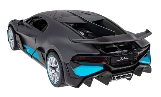 Bugatti Divo zdalnie sterowane auto 1:14 z czarno-niebieskim wykończeniem i precyzyjnymi detalami