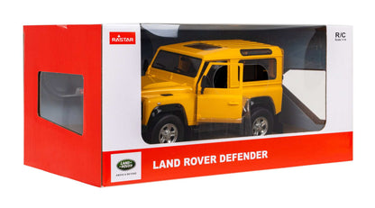 RASTAR yellow Land Rover Defender 1:14 scale remote control car with openable doors in packaging
