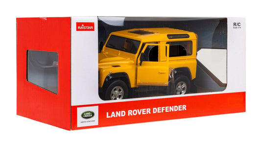 RASTAR yellow Land Rover Defender 1:14 scale remote control car with openable doors in packaging