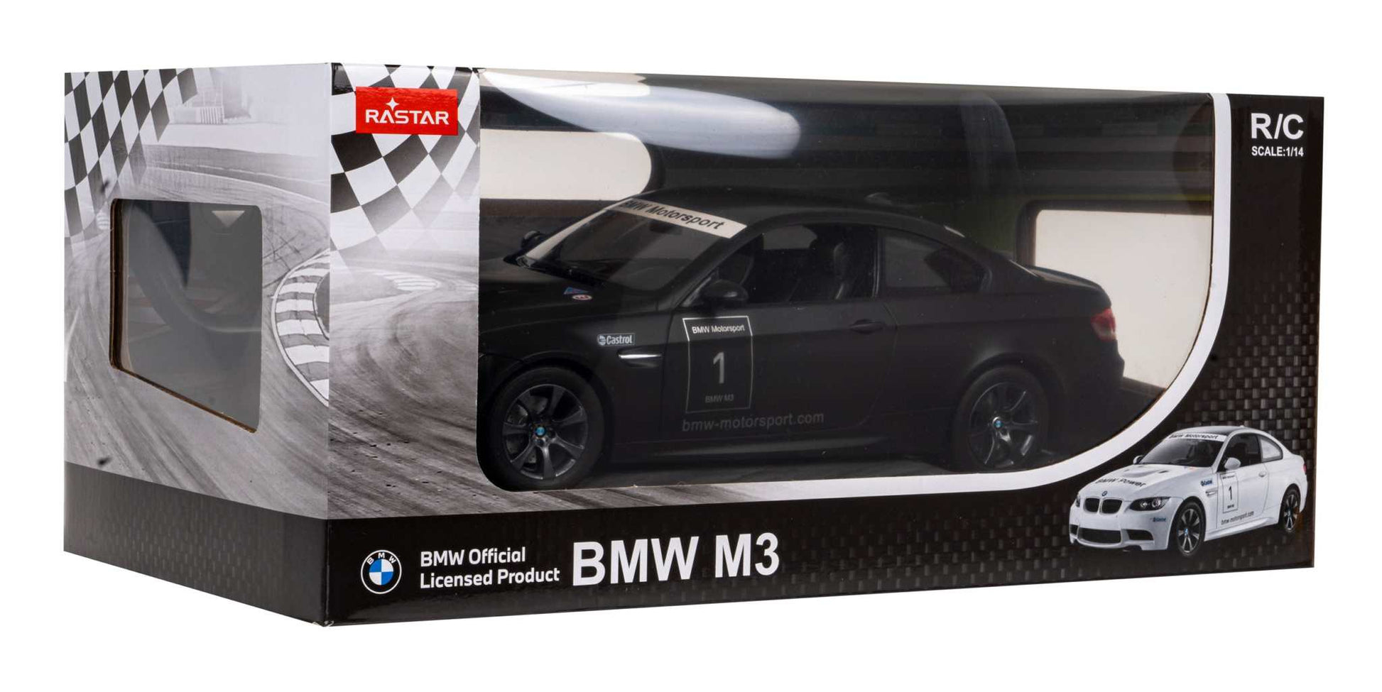 Rastar BMW M3 1:14 scale black remote control car in packaging