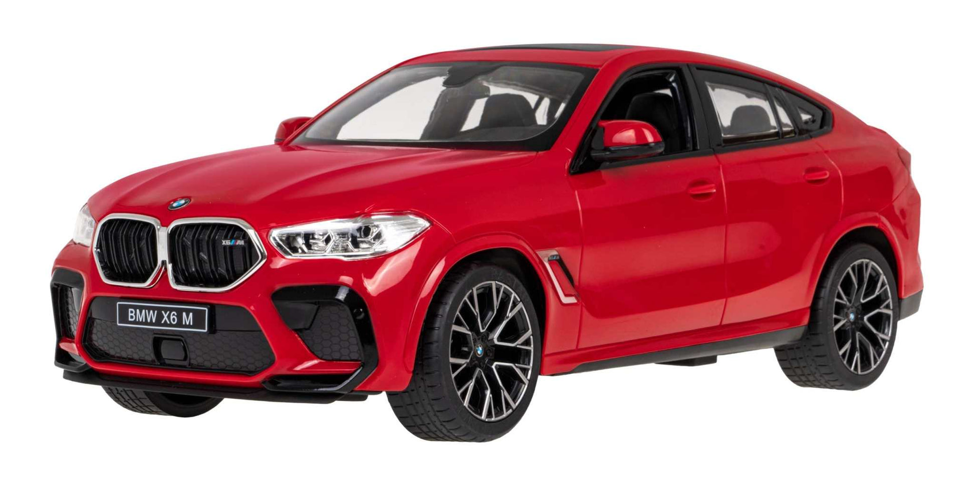 Czerwony zdalnie sterowany model BMW X6 M w skali 1:14 z detalami i pilotem 2,4 GHz