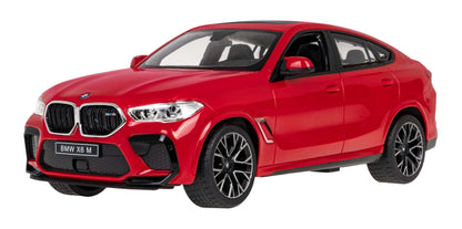 Czerwony zdalnie sterowany model BMW X6 M w skali 1:14 z detalami i pilotem 2,4 GHz