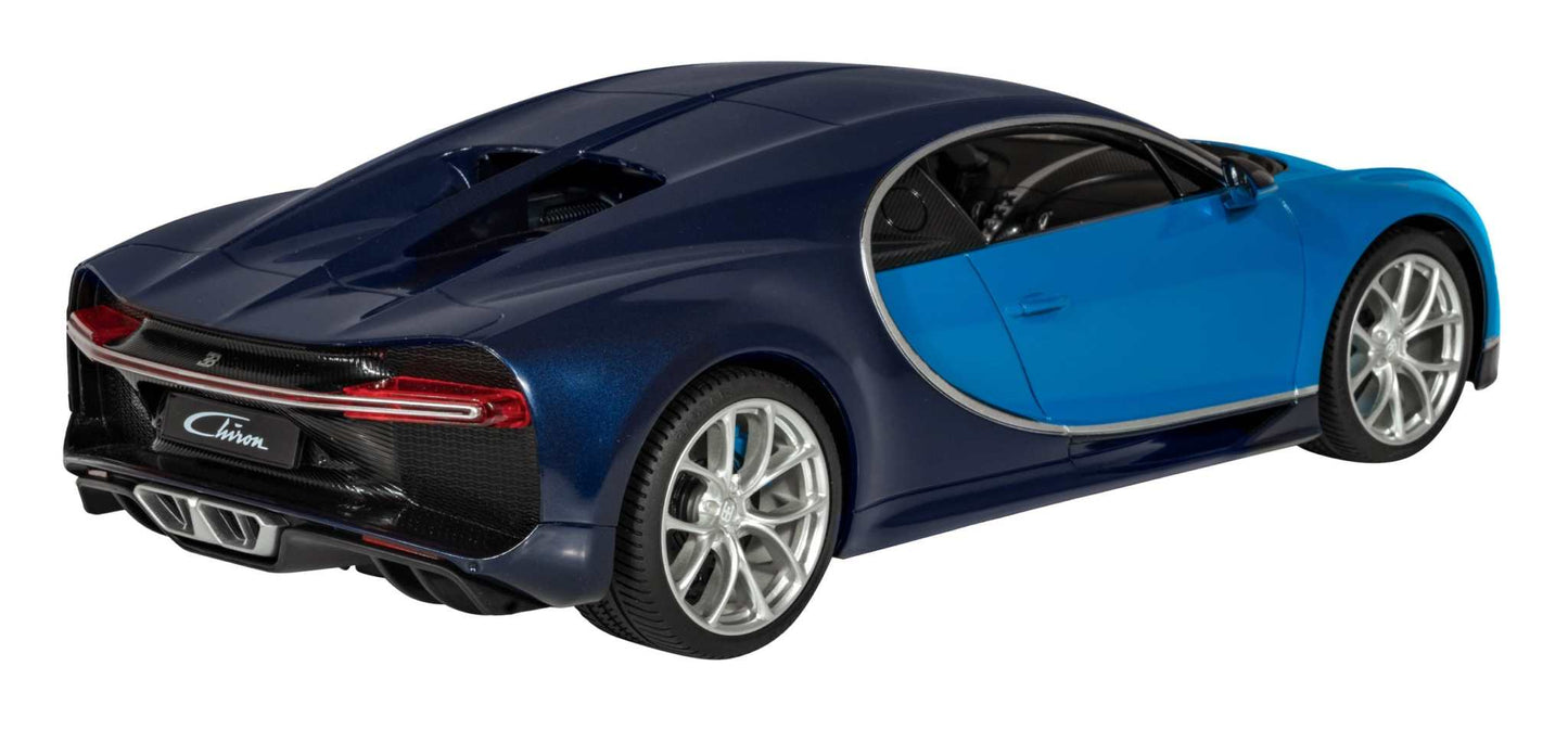Bugatti Chiron zdalnie sterowany model RC 1:14 z niebiesko-granatowym nadwoziem i detalami LED