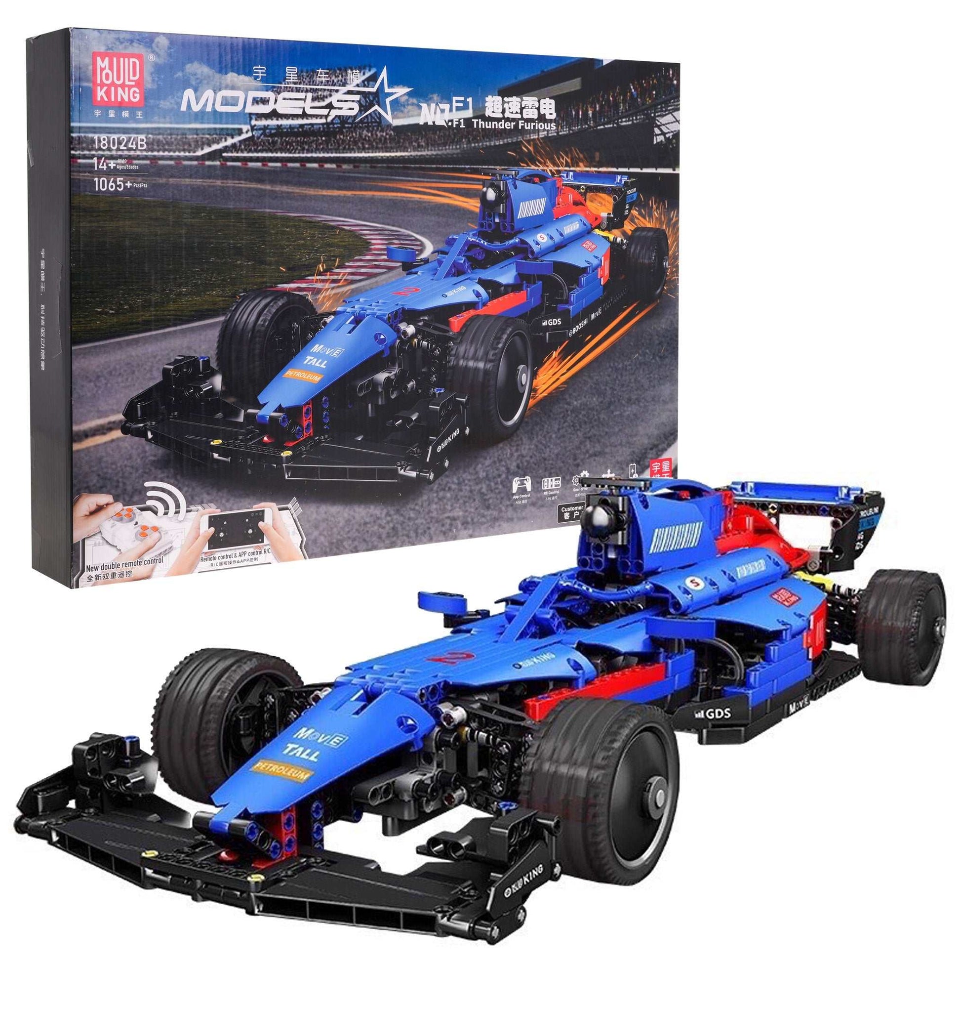Klocki Bolid F1 niebieski zdalnie sterowany model konstrukcyjny 1065 elementów dla nastolatków