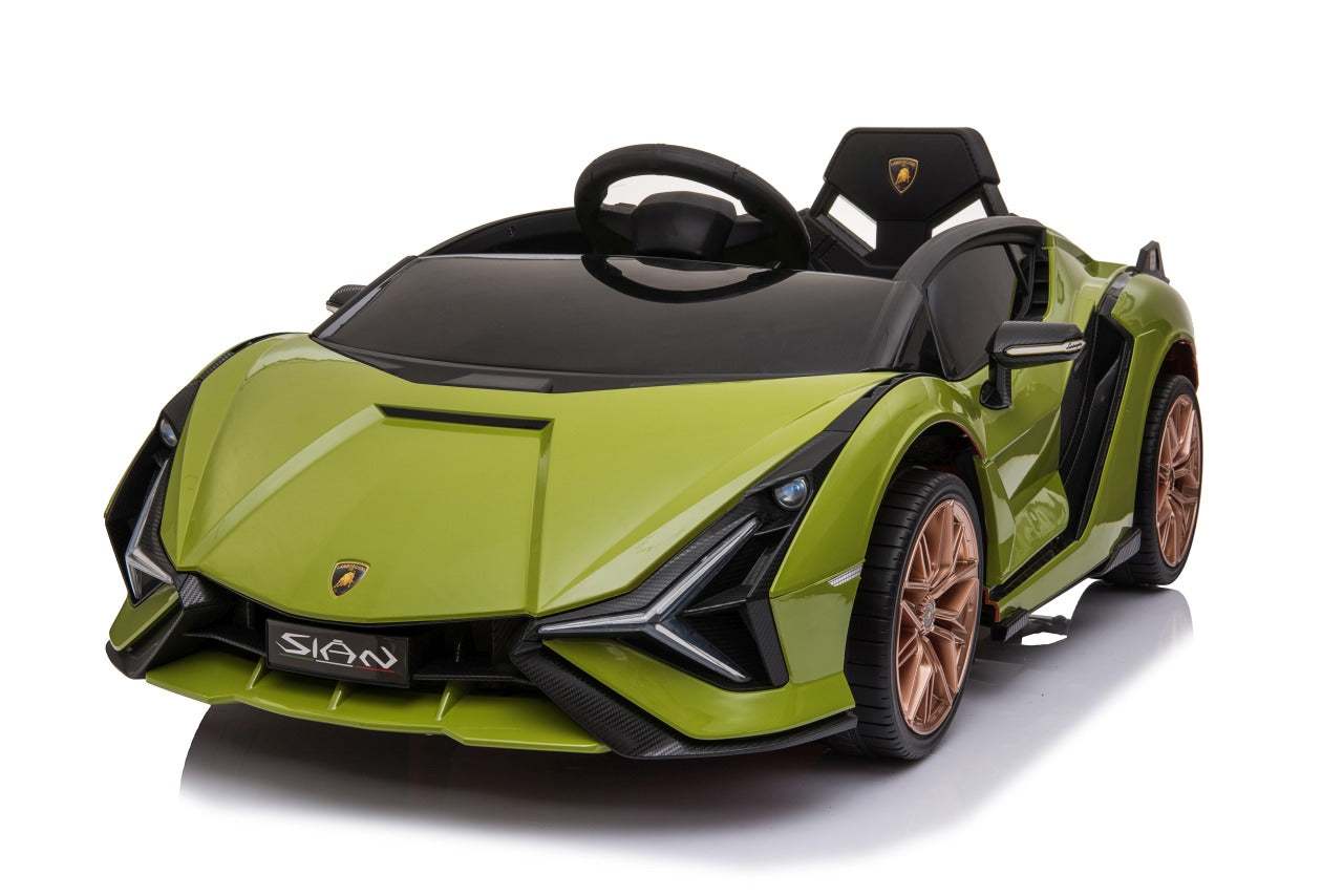 Zielony samochód na akumulator Lamborghini SIAN dla dzieci z pilotem i piankowymi kołami EVA