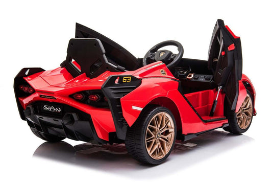 Lamborghini SIAN na akumulator dla dzieci w czerwonym kolorze z otwieranymi drzwiami i pilotem zdalnego sterowania