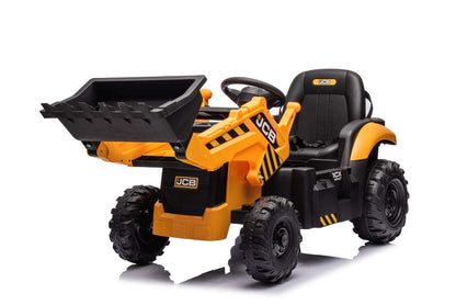 Żółta koparka JCB dla dzieci z napędem elektrycznym, pilotem i realistycznym designem.