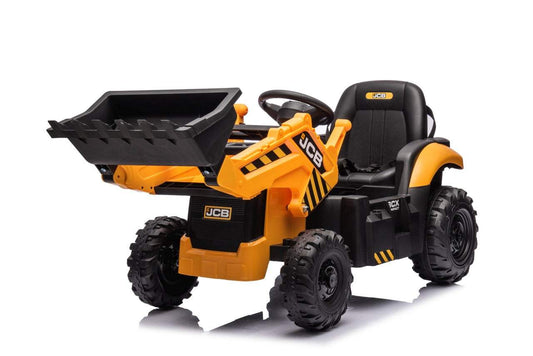 Żółta koparka JCB dla dzieci z napędem elektrycznym, pilotem i realistycznym designem.