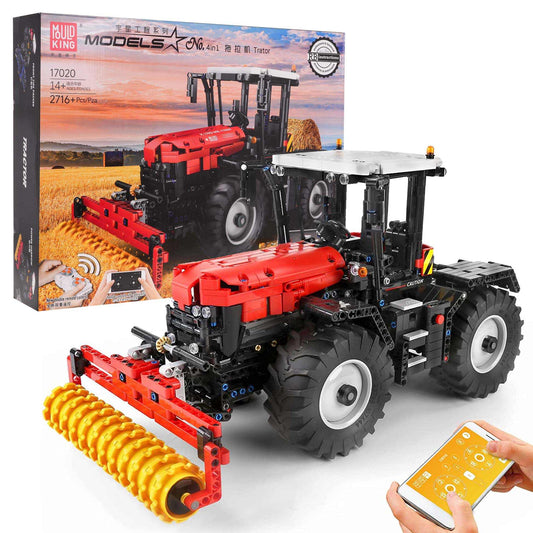 Klocki RC Czerwony Traktor zdalnie sterowany zestaw konstrukcyjny 2716 elementów do budowy realistycznego modelu traktora z pilotem i aplikacją