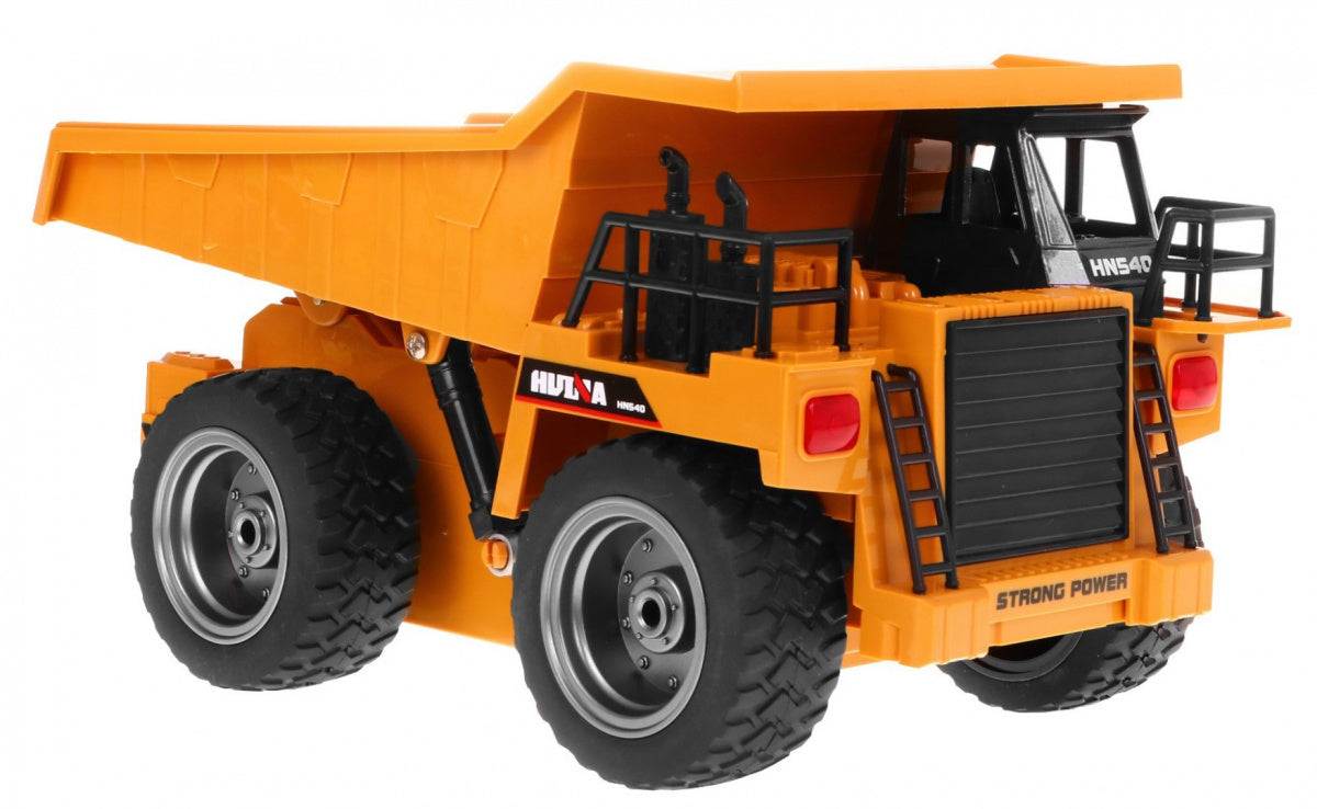 Autko RC Wywrotka model 1:18 z metalową kabiną i zdalnym sterowaniem 2,4 GHz, pomarańczowy wywrotka zabawkowy.
