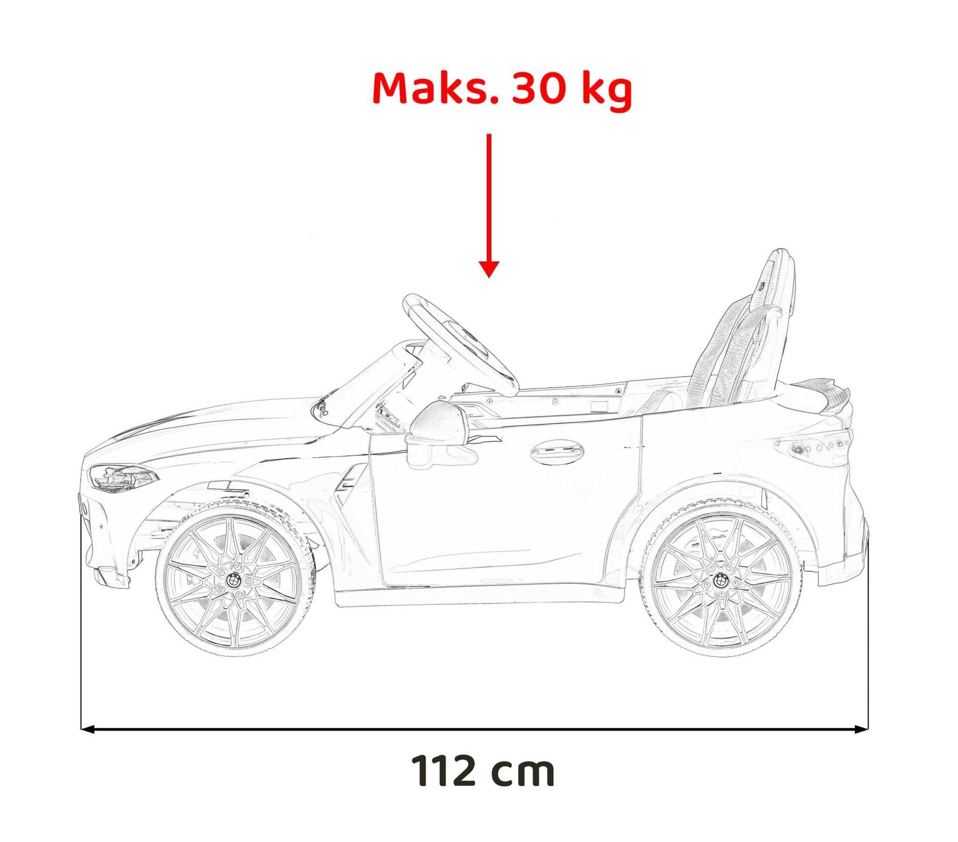 BMW M4 Żółty pojazd dla dzieci 12V zdalnie sterowany, długość 112 cm, maksymalna waga 30 kg