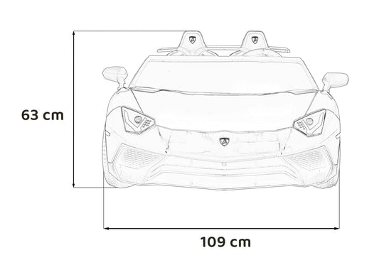 Lamborghini Aventador SV electric ride-on car for two kids with realistic design and dimensions 109x63 cm
