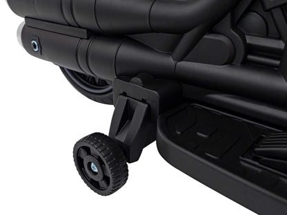 Close-up of black training wheel on Motorek Chopper FASTER kids' electric chopper motorcycle