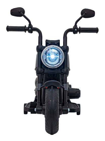 Motorek Chopper FASTER electric kids bike with LED headlight and black handlebars front view
