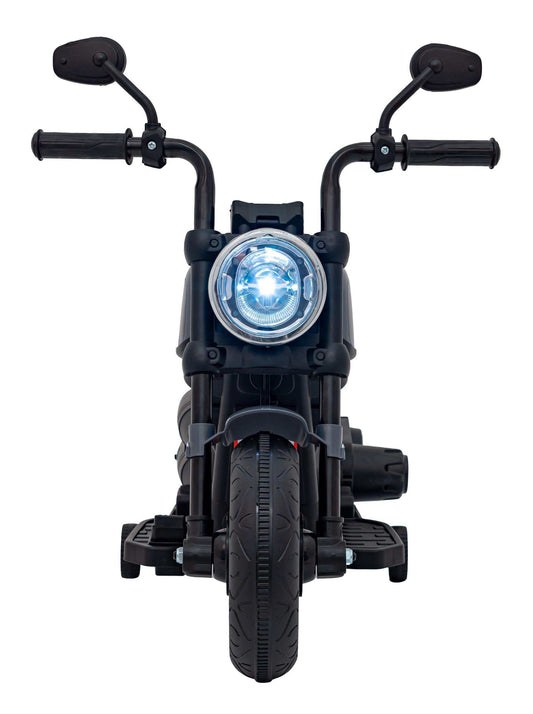 Motorek Chopper FASTER electric kids bike with LED headlight and black handlebars front view