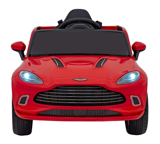 Czerwony elektryczny samochód dla dzieci Aston Martin DBX z pilotem sterującym i świecącymi światłami LED