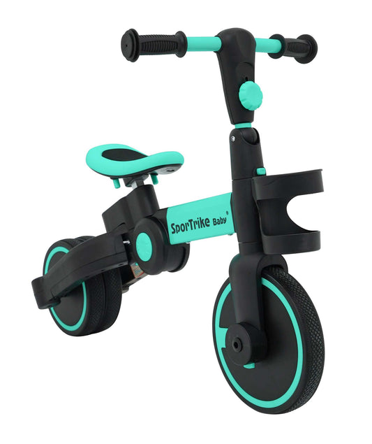 Rowerek 3w1 Sportrike Happy Bike niebieski dla dzieci z regulowanym pchaszem i uchwytem na napój