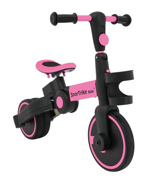 Rowerek Happy Bike 3w1 Sportrike różowy trójkołowy dla dzieci 1-5 lat z regulowanym pchaczem i odpinanymi pedałami
