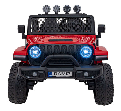 Auto terenowe OFF ROAD czerwony dla dzieci z pilotem, LED i audio, przód pojazdu z załączonymi światłami