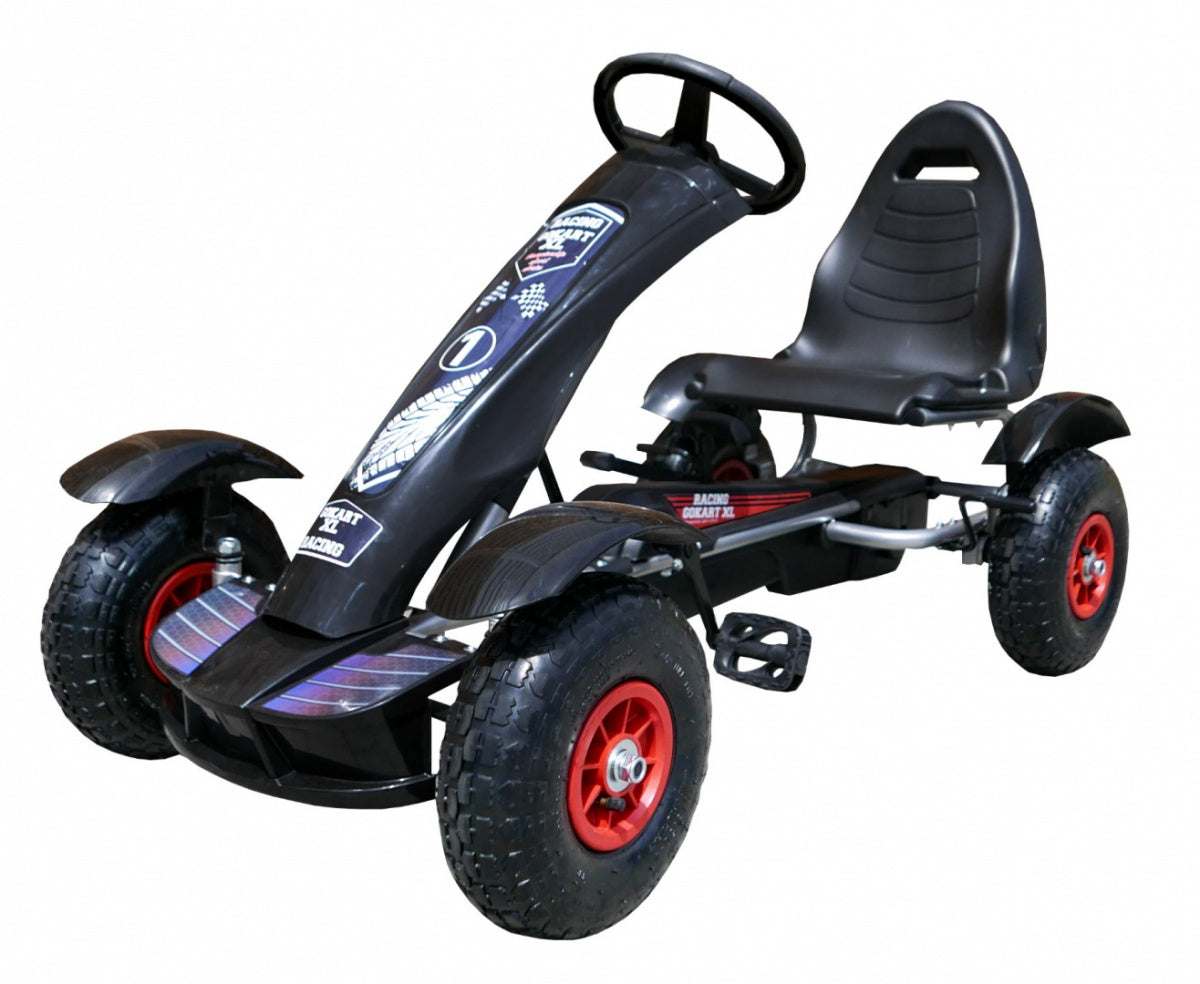 Gokart Na Pedały Racing XL dla dzieci z pompowanymi kołami i regulowanym fotelem w kolorze czarnym