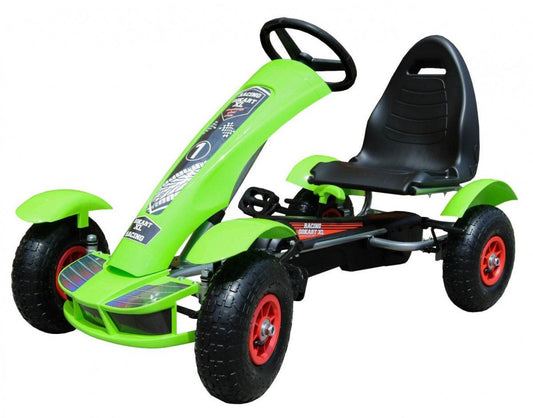 Gokart na pedały Racing XL zielony z pompowanymi kołami i regulowanym fotelem dla dzieci 3+
