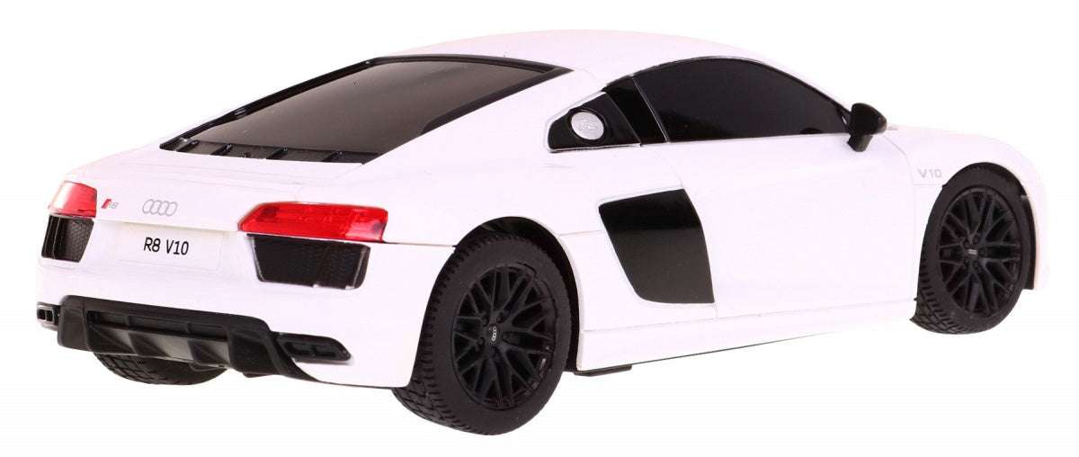 Zdalnie sterowane białe Audi R8 model 1:24 RASTAR z czarnymi detalami i pilotem 2,4 GHz