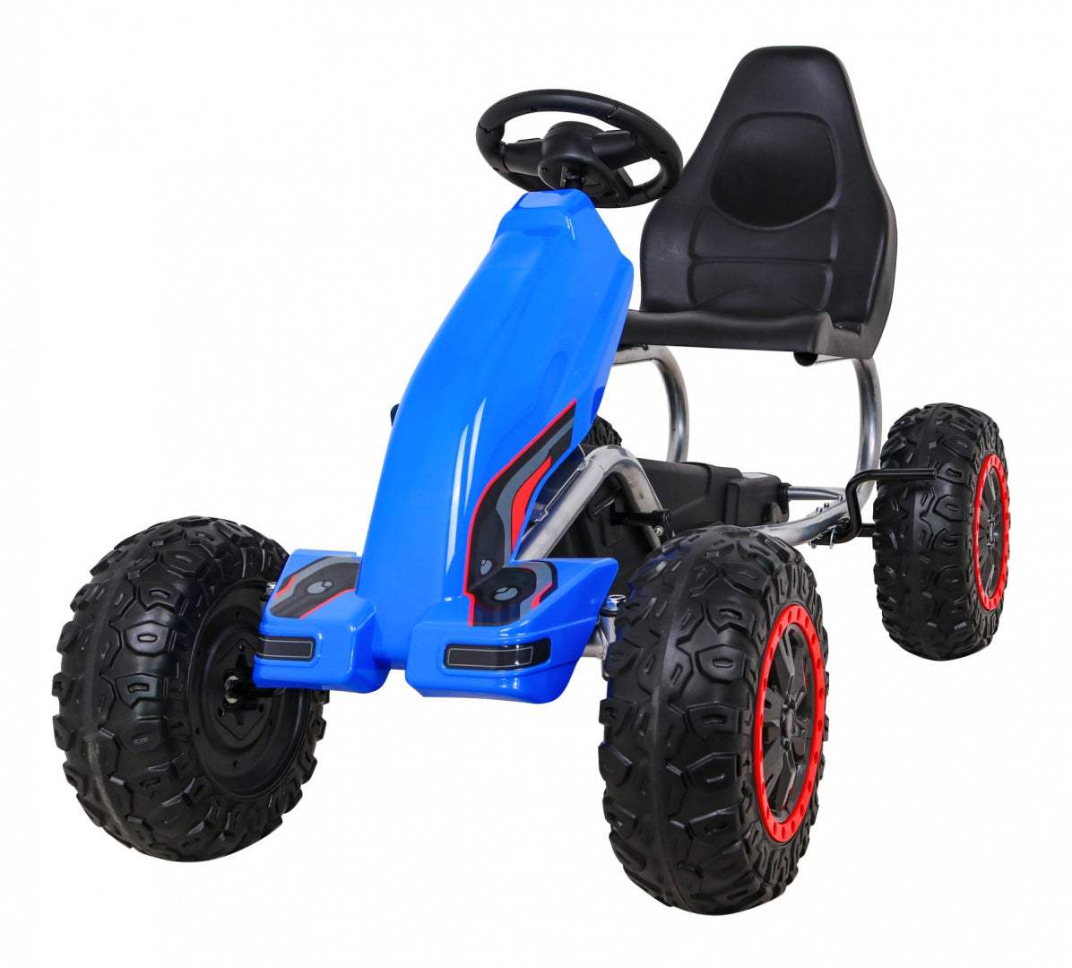 Niebieski Gokart Na Pedały dla dzieci z łańcuchowym napędem, kołami EVA i sportowym fotelem, nośność do 100 kg