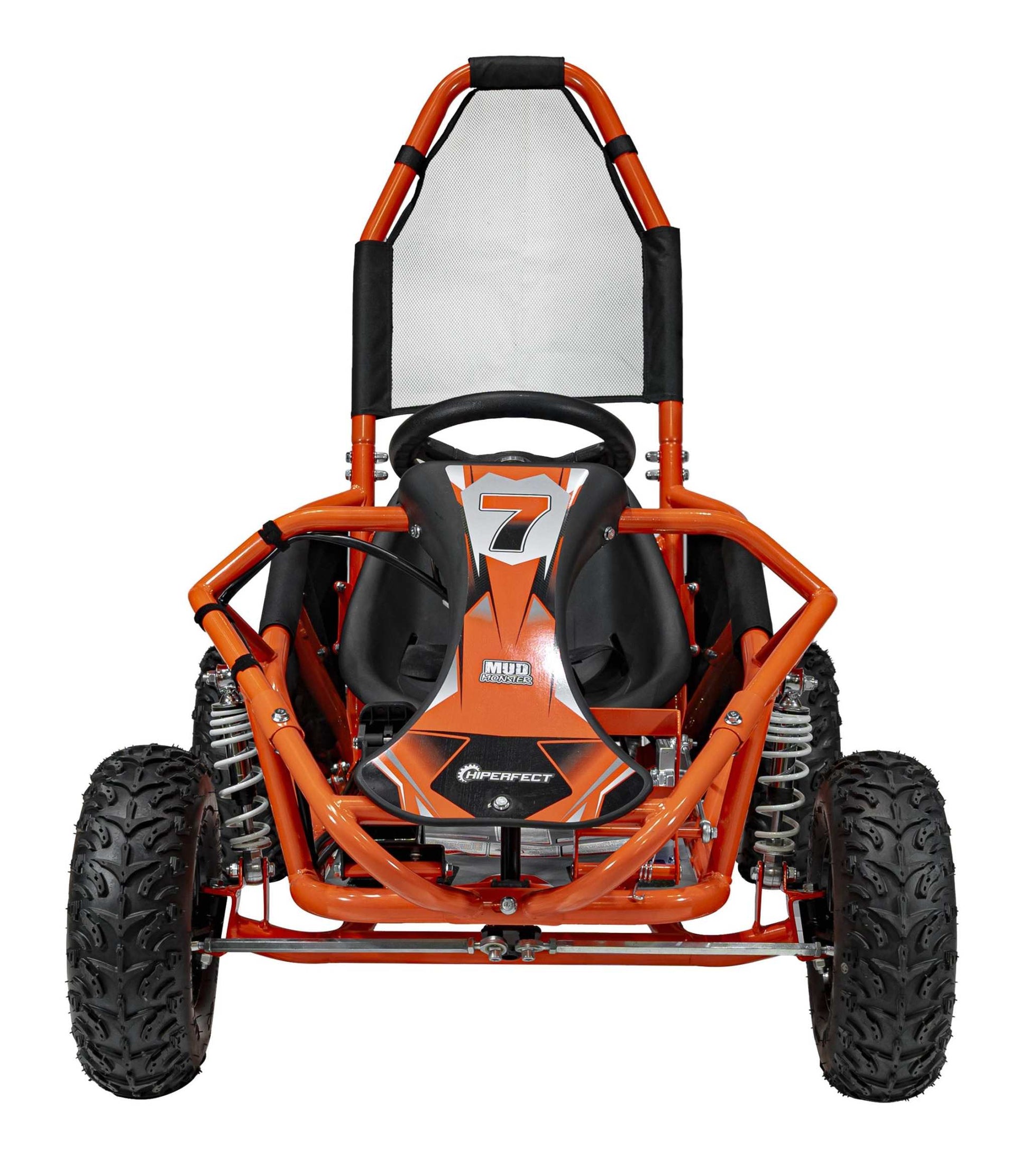 Mud Monster Gokart pomarańczowy 1000W elektryczny terenowy pojazd dziecięcy wytrzymały z regulowanym siedzeniem i hydraulicznymi hamulcami