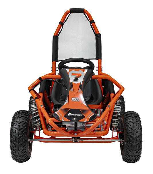 Mud Monster Gokart pomarańczowy 1000W elektryczny terenowy pojazd dziecięcy wytrzymały z regulowanym siedzeniem i hydraulicznymi hamulcami