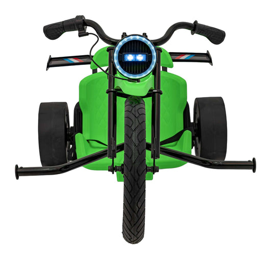 Drift Bike 21 Zielony electric kids drift trike with LED headlights and adjustable seat