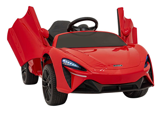 McLaren Artura na akumulator czerwony 4x4 z pilotem dla dzieci z otwieranymi drzwiami i LED światłami