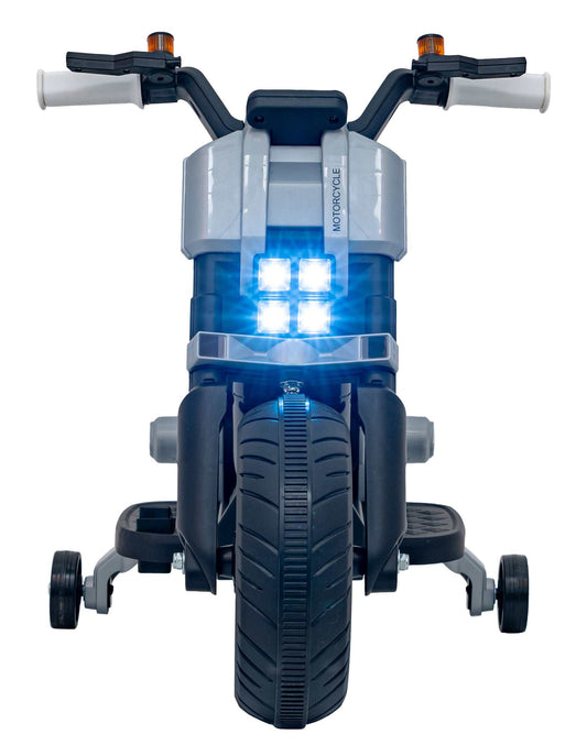 Motorek Future 88 biały dla dzieci z przednimi światłami i bocznymi kółkami stabilizującymi.