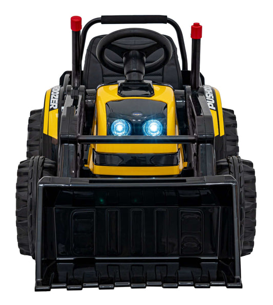 Koparka traktor na akumulator dla dzieci z ruchomym ramieniem i LED-owymi światłami, żółty.