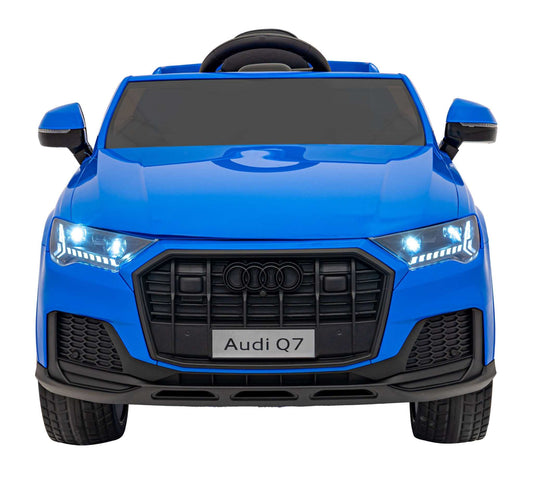 Blue Audi Q7 NEW LIFT electric kids SUV with LED lights and realistic design front view
