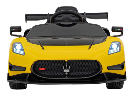 Żółty elektryczny pojazd Maserati MC20 GT2 dla dzieci z LED i pilotem zdalnego sterowania
