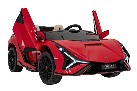Lamborghini SIAN Pojazd Zabawka czerwony z otwieranymi drzwiami i LED światłami dla dzieci 24V