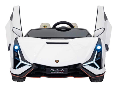 White Lamborghini SIAN remote control car for kids with LED lights and realistic design