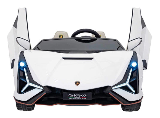White Lamborghini SIAN remote control car for kids with LED lights and realistic design