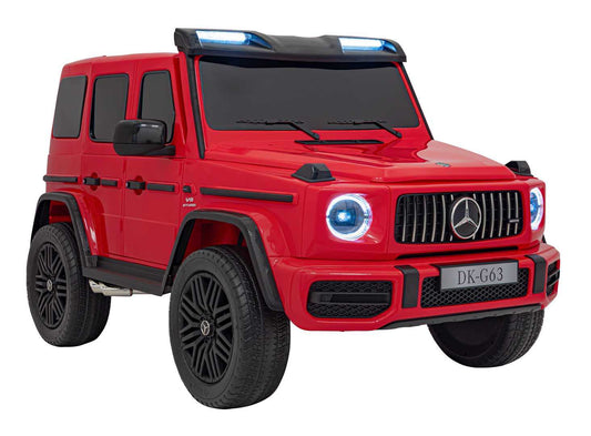 Red Mercedes Benz G63 AMG electric ride-on car for kids with realistic design and LED lights