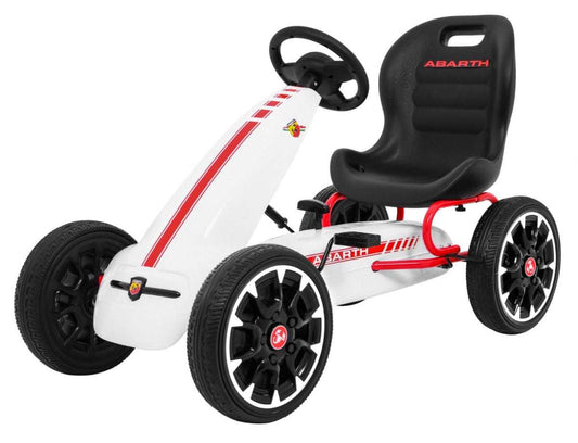 Gokkart ABARTH dla dzieci z pedałami, hamulcem ręcznym, kołami EVA i sportowym fotelem.