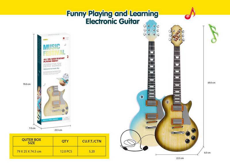 Zestaw gitara i mikrofon dla dzieci od 3 lat, brązowy interaktywny zestaw muzyczny z mikrofonem i słuchawkami